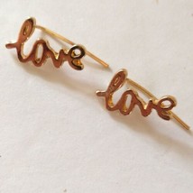 LOVE Crawler Earrings Ear Wires Scripted Cursive Writing Spell Out Gold ... - £13.29 GBP