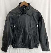 Vintage Michael Michelle Mens XL Biker Bomber Solid Black Leather Jacket - £56.94 GBP