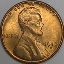1946-D Lincoln Wheat Cent Penny RED BU From an Original Bank Roll - $2.80