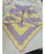 Hand Crocheted Butterfly Pattern Shawl Yellow and Orchid 59" x 33" - $34.95