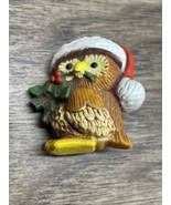 Vintage Hallmark Santa Hat Owl Christmas Xmas Holiday Pin Brooch Holly K... - $19.79