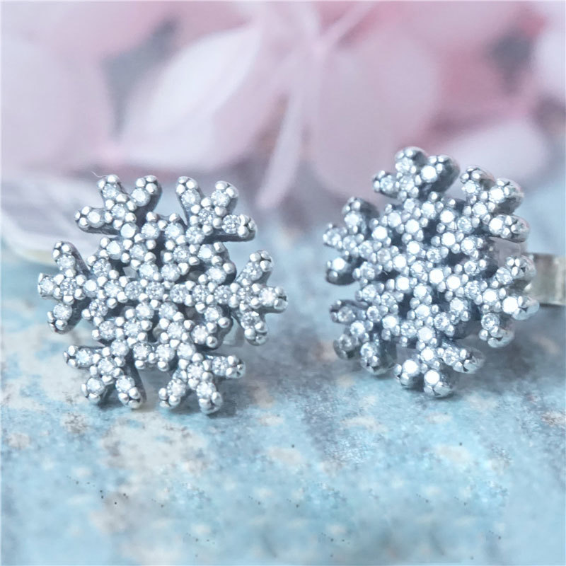 925 Sterling Silver Snowflake & Pave Clear CZ Stud Earrings