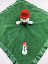 Blankets and Beyond Baby Lovey Snowman Christmas Green Satin Trim Vintage - $19.75