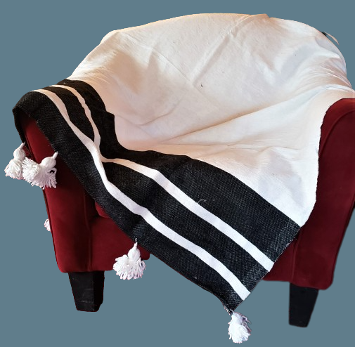 Moroccan Artisan Pom-Pom Cotton Throw Blanket - $83.17