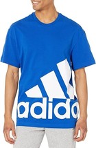 Adidas Oversized T Shirt Mens L/XL Blue Logo Spellout Stripes Short Slee... - $22.64