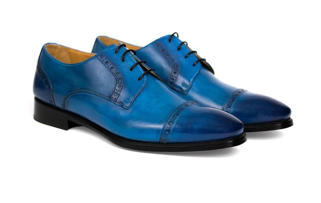 NEW Handmade Men's Blue Color Shoes, Cap Toe Lace Up Shoe, Mens Leather Fashion