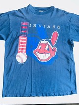 Vintage Logo 7 Cleveland Indians T-Shirt Mens XL Blue Graphic Print Short Sleeve - £17.36 GBP