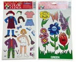 Colorful Paper Doll Window Clings Color Flowers  2 cards - $5.05
