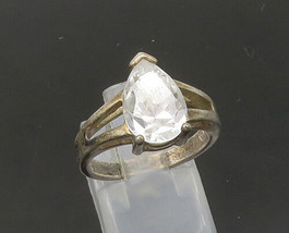 925 Silver - Vintage Tear Drop Cubic Zirconia Solitaire Ring Sz 7 - RG22197 - $33.22