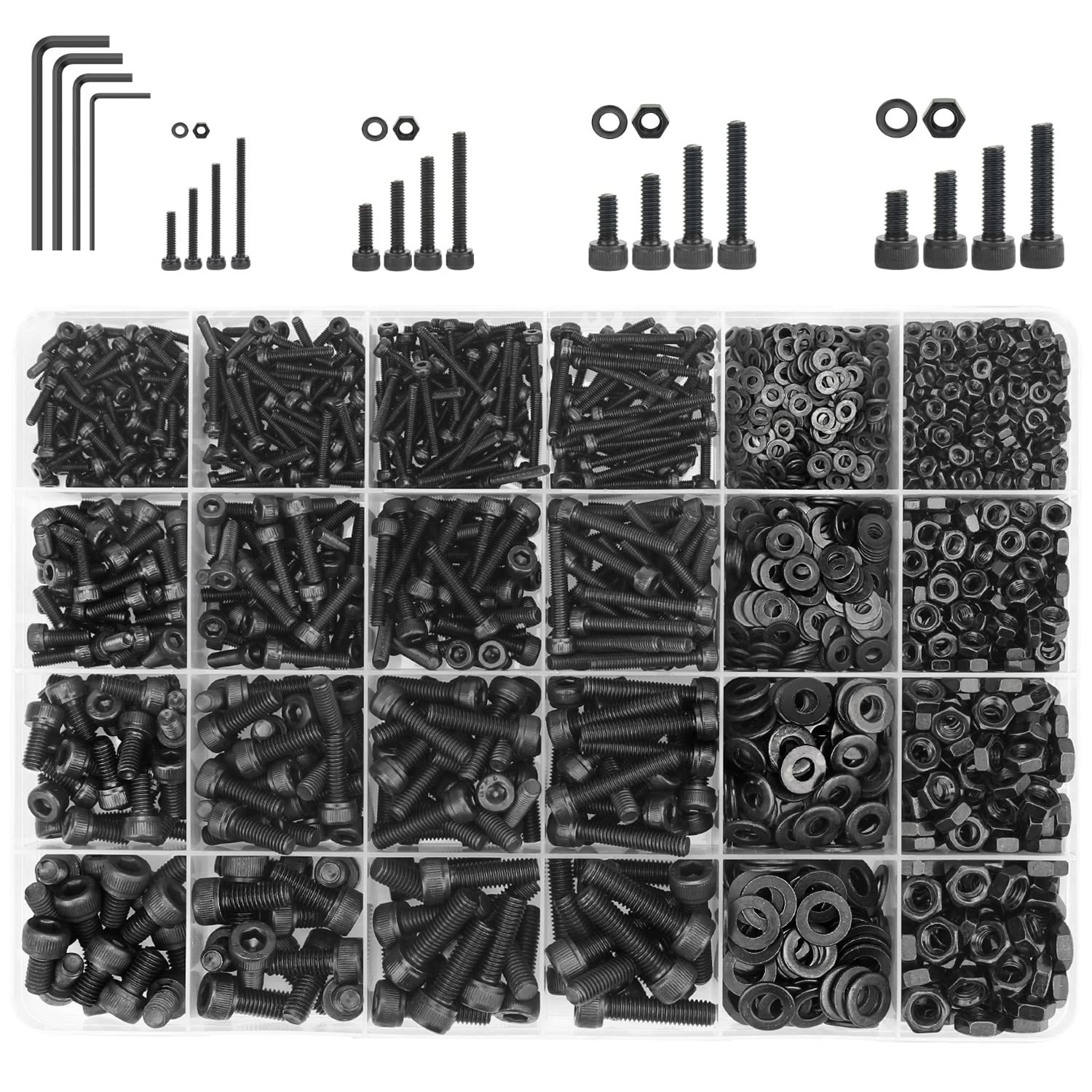 1285 Pieces M2 M3 M4 M5 Screws Nuts Washers, Black, Socket Head Cap Scre... - $32.99