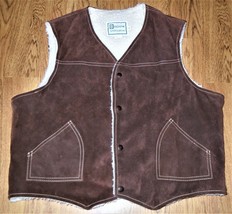 EUC BRIGHAM SPORTSWEAR WOMANS XL BROWN SUEDE LEATHER VEST SHERPA LINED V... - $54.44