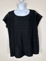 NWT Merona Womens Plus Size 3 (3X) Black Lace Scoop Blouse Short Sleeve - £20.46 GBP