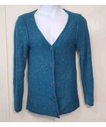 Cabelas Cardigan Sweater Womens Size Small Teal Blue Speckled Button Poc... - $16.99