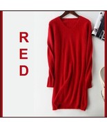 Ladies Soft Mink Cashmere Long Sleeve Red V-Neck Mini Sweater Shirt Dress - £86.17 GBP