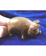 (Y-PIG-ST-719) brown red jasper PIG Piggy piglet stone gemstone FIGURINE... - $17.53