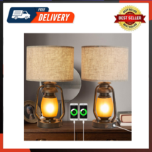 22&quot; Farmhouse Dual USB Charging Ports 3-Way Dimmable Table Lamp With Night Light - £90.44 GBP