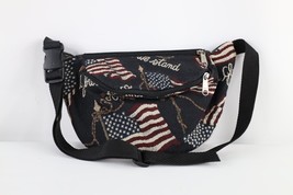 Vtg 90s Streetwear USA Flag Needlepoint Embroidered Fanny Pack Waist Belt Bag - £27.65 GBP
