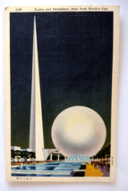 New York Worlds Fair Postcard Trylon Perisphere Linen Night View 1939 Cu... - $9.98