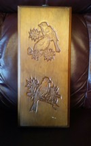 Wood Plaque Carved Stamped Birds Wall Hanging 16x7 Inch - $9.99