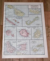 1908 Antique Map Of Malta New Caledonia Bermuda Madeira Mauritius Tahiti Fiji - £18.77 GBP