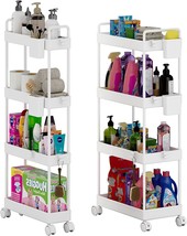 2 Pack 4 Tier Slim Storage Cart, Bathroom Organizer, Laundry Room Organizer, - £41.51 GBP