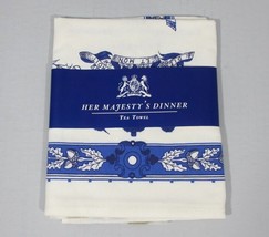 Her Majesty&#39;s Dinner Souvenir Tea Towel Royal Collection Blue White Windsor  - £18.22 GBP