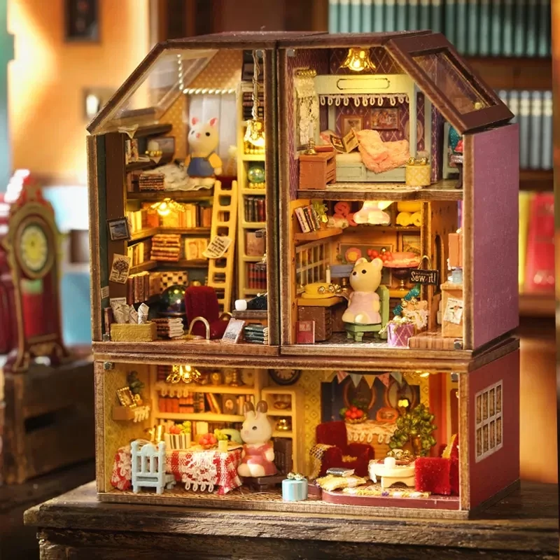 Diy Mini Rabbit Town Doll House Casa Wooden Doll Houses Miniature Building Kits - £14.78 GBP+