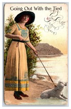 Romance Woman Walking Dog Going Out with The Tied DB Postcard V1 - £3.06 GBP