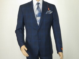 Men TALLIA Suit Wool Blend English Glen Plaid Classic 2Button VDVA2SVX0026 Blue - £117.15 GBP