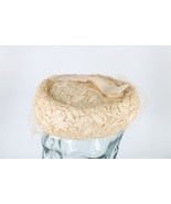 Vintage 50s Womens Bowtie Fishnet Lace Straw Pillbox Hat Cap Beige USA - $34.60