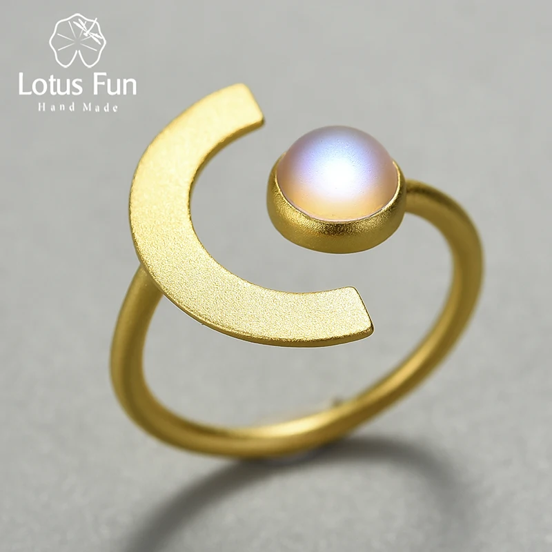 18K Gold Minimalism Moonlight Adjustable Moonstone Rings with Stone for Women Tr - £23.27 GBP