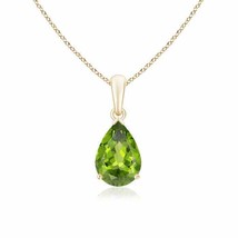 Authenticity Guarantee 
Pear-Shaped Peridot Solitaire Pendant in 14K Yellow Gold - £465.18 GBP