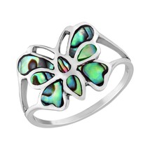Glowing Mystic Butterfly Rainbow Abalone Sterling Silver Ring-9 - £16.69 GBP