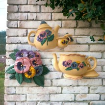 Burwood Wall Decor Pansy Teapot Vintage 90s Set Hangings Sugar Creamer Coffee - £14.06 GBP
