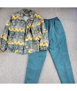 VINTAGE Otello Pelle Silk Track Suit M Green Yellow Print Shoulder Pads 80s - £59.12 GBP