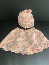 Hand Crochet shawl and Hat For Infant/toddler Pink Green Yellow Variegated - $20.00