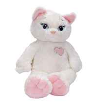 Build A Bear Cat Plush 18&quot; White Pink Heart Kitty Fuzzy Tail Stuffed Animal - £15.45 GBP