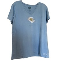 Life Is Good Womens Tshirt Blue 2XL Short Sleeve V Neck Floral Crusher Tee - $17.81