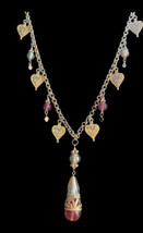 1928 Signed Designer High End Gold Tone Bead Heart Pendant Necklace Gold Tone - £56.29 GBP