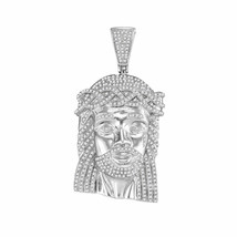 10k White Gold Mens Round Diamond Jesus Face Charm Pendant 1-5/8 Cttw - £1,423.90 GBP