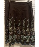 EDWARD Petite Floral Embroidered Beaded Lined Skirt Women&#39;s Size 8 Boho - $36.84 CAD