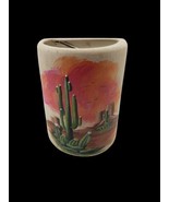 1999 Hand Painted Ceramic Cylinder Wall Sconce 9 inch Desert Cactus Sing... - $57.90