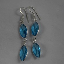 925 Sterling Silver Blue Topaz Gemstone Handmade Earrings Women HerGift BES-1388 - £17.46 GBP