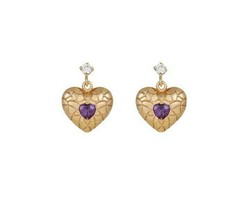 Aretes  Corazon Piedra CZ Purple Gold-filled Heart Stud Earrings For Woman - £11.46 GBP