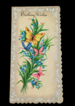 1950s Happy Birthday Card Butterflies and Flowers MCM  Scalloped Vintage Unused - £3.89 GBP