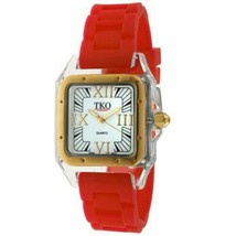 NEW TKO Orlogi TK510-RD Women&#39;s Riviera Gold Clear Square Case Red Rubber Watch - £33.07 GBP