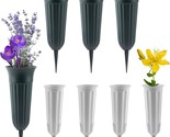 8 Pack Cemetery Vases With Spikes- 2 Sizes Of Plastic Flower Holder For - $37.93