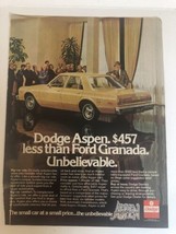 Dodge Aspen Print Ad Advertisement 1970s Vintage pa9 - £5.51 GBP