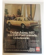 Dodge Aspen Print Ad Advertisement 1970s Vintage pa9 - £5.42 GBP