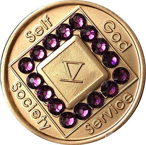 5 Year NA Medallion Bronze Purple Swarovski Crystal Chip
